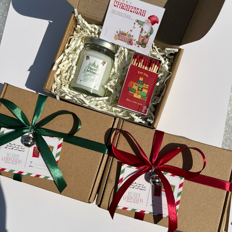 Gift box NW2ของขวัญเทียนหอมคริสต์มาส 60 ml ฝาเงิน กล่องน้ำตาล ตรีมคริสต์มาส ปีใหม่ส่งท้ายปี New ไม่รวมถุงกระดาษ
