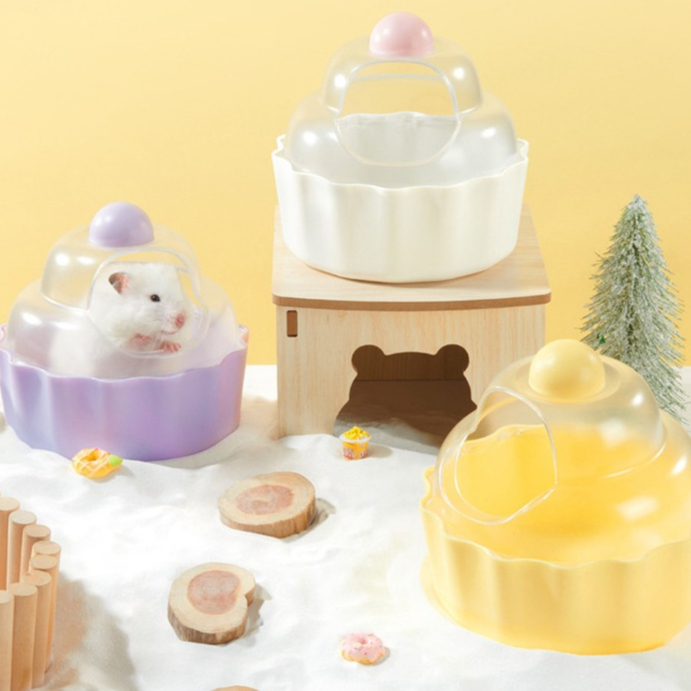 ห้องน้ำหนูรูปเค้ก ห้องน้ำแฮมเตอร์ ห้องอาบทรายแฮมเตอร์ สำหรับสัตว์เลี้ยงหนูแฮมสเตอร์ ขนาด 14x14x14.5 CM