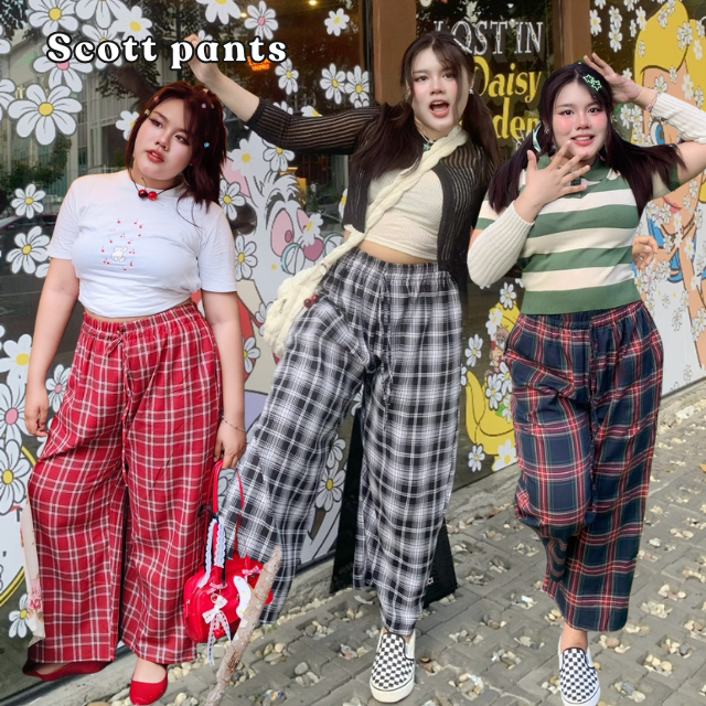 Scott pants กางเกงขายาวสาวอวบลายสก็อต | Plussizeby.yuti