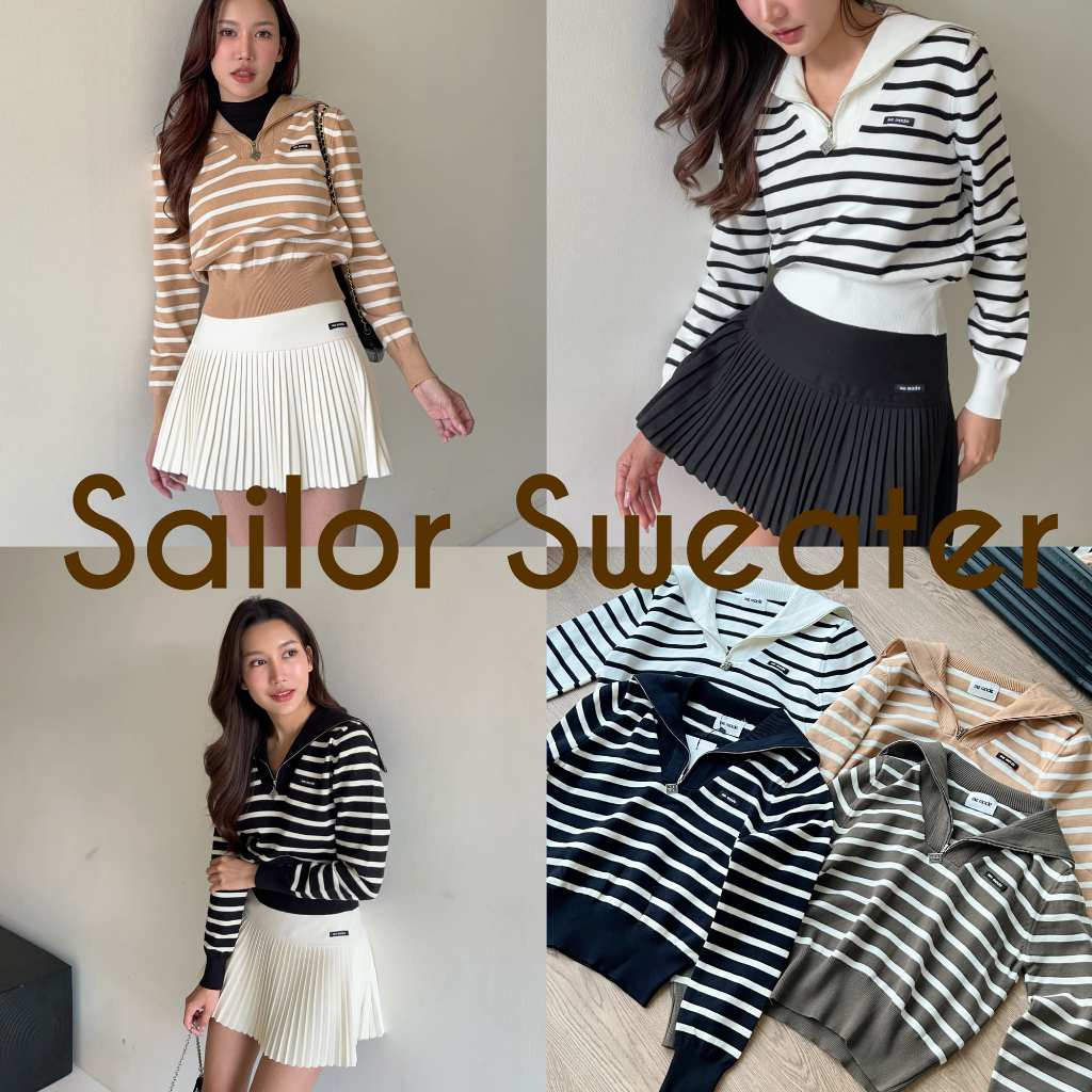 memade. เสื้อไหมพรม ทรงสเวตเตอร์ลายริ้ว Sailor Sweater