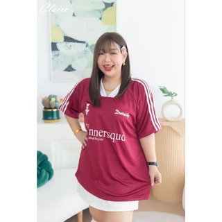 เสื้อกีฬาไซ์ใหญ่ คอวี ไหล่สโลป ทรงโอเวอร์ไซส์ อกหน้าผ้า 52" ความยาว 30 นิ้ว ผ้ากีฬาใส่สบาย