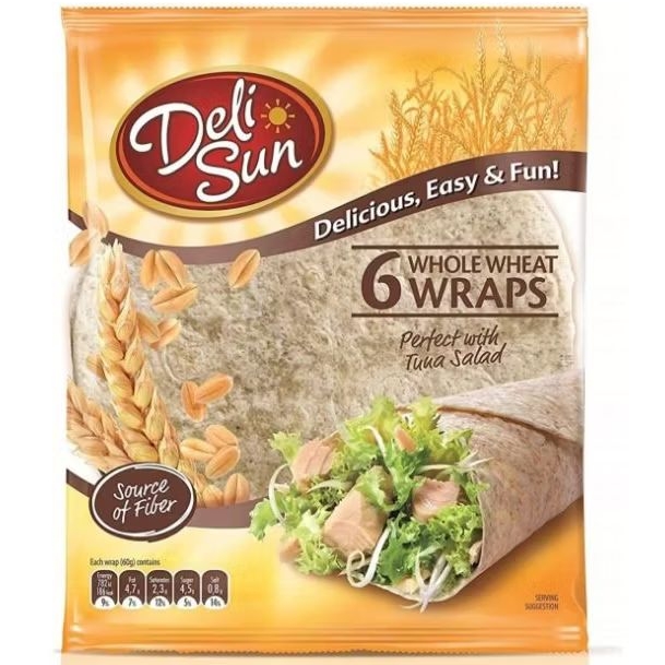 Deli Sun Whole Wheat Wraps 6 pcs 360g - แผ่นแป้งธัญพืช ตรา เดลีซัน 360กรัม.