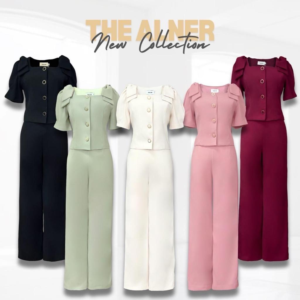 AN669 เซ็ตเสื้อแขนเจ้าหญิงแต่งโบว์ไหล่ + กางเกงขายาว The Alner Women Clothing
