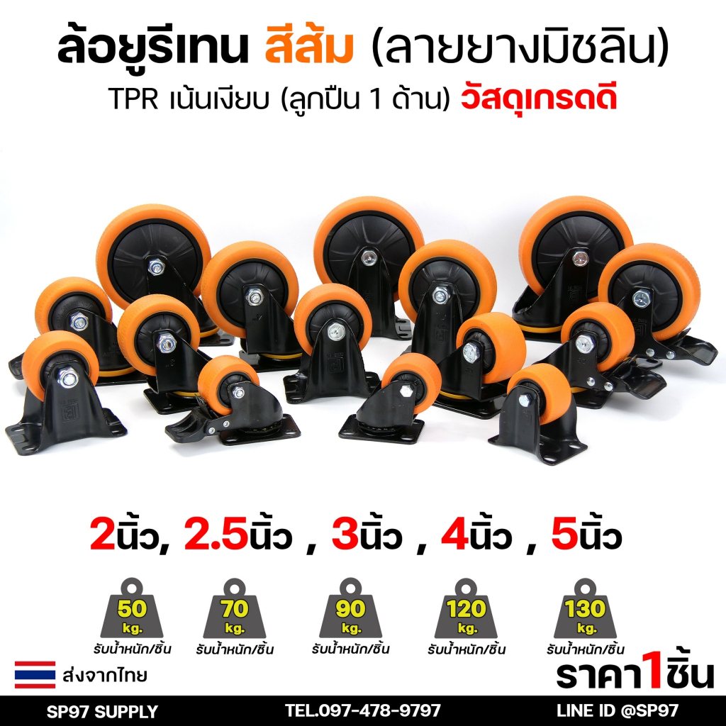 ล้อโพลี ยูรีเทน ล้อยูรีเทน สีส้มดำ (ลายยางมิชลิน) เน้นเสียงเงียบ เบา แบบมีฝาปิดข้างล้อ แป้นตาย แป้นหมุน แป้นเบรค ราคา ถูกที่สุด ดีลบีเคเค แกลเลอรีภาพที่ 3