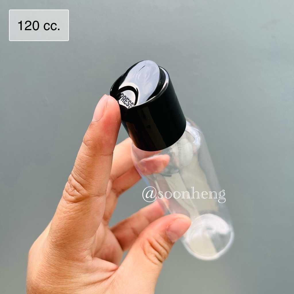 ขวดเพท 120 cc กลม สีใส ปาก 24 มม. พร้อมฝาเพรส ฝากด