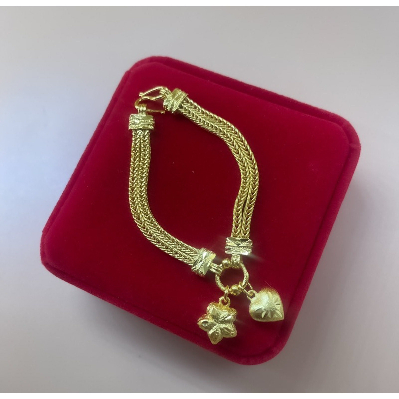 สร้อยข้อมือหัวใจดาว ลายสี่เสาสายคู่1บาท ลายใหม่ แบบร้านทอง งานตะขอปั๊ม