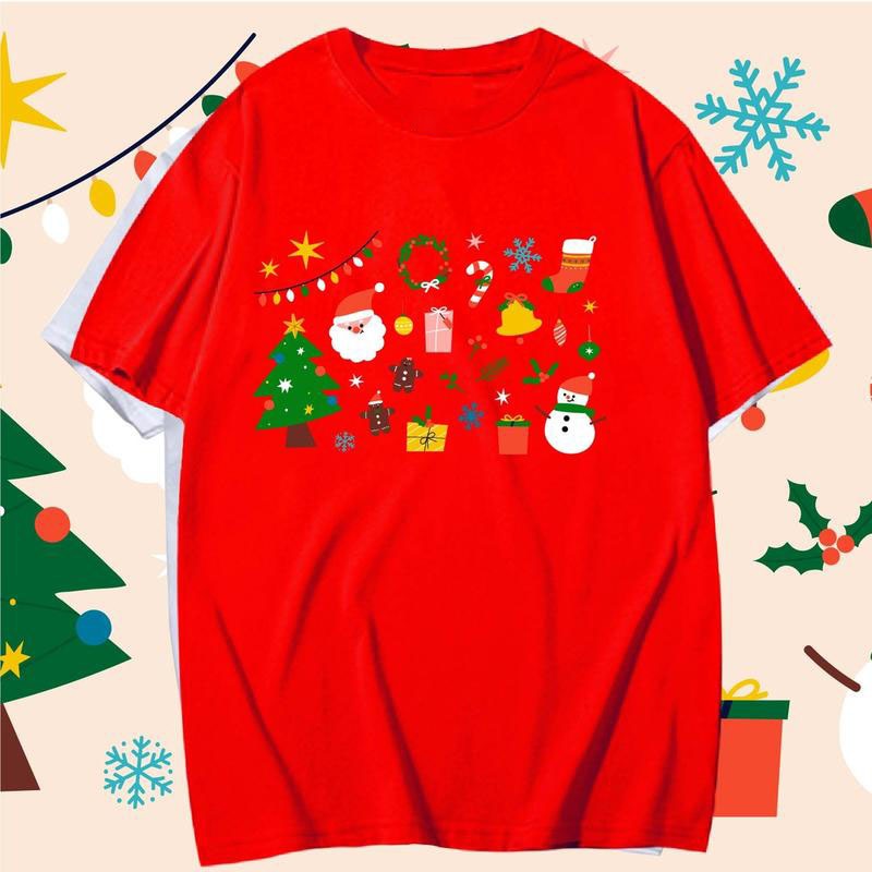 เสื้อคริสมาสต์ Happy New Year & Merry Christmas ลายน่ารักๆ ผ้า Cotton ใส่สบาย สีสันสดใส ขนาด #1 S-5XL【VT】