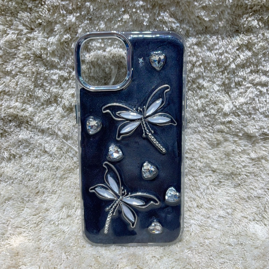 CASE IMD กรอบโลหะสีเงิน งานสีไข่มุกดำขาว งานหัวใจเพชร