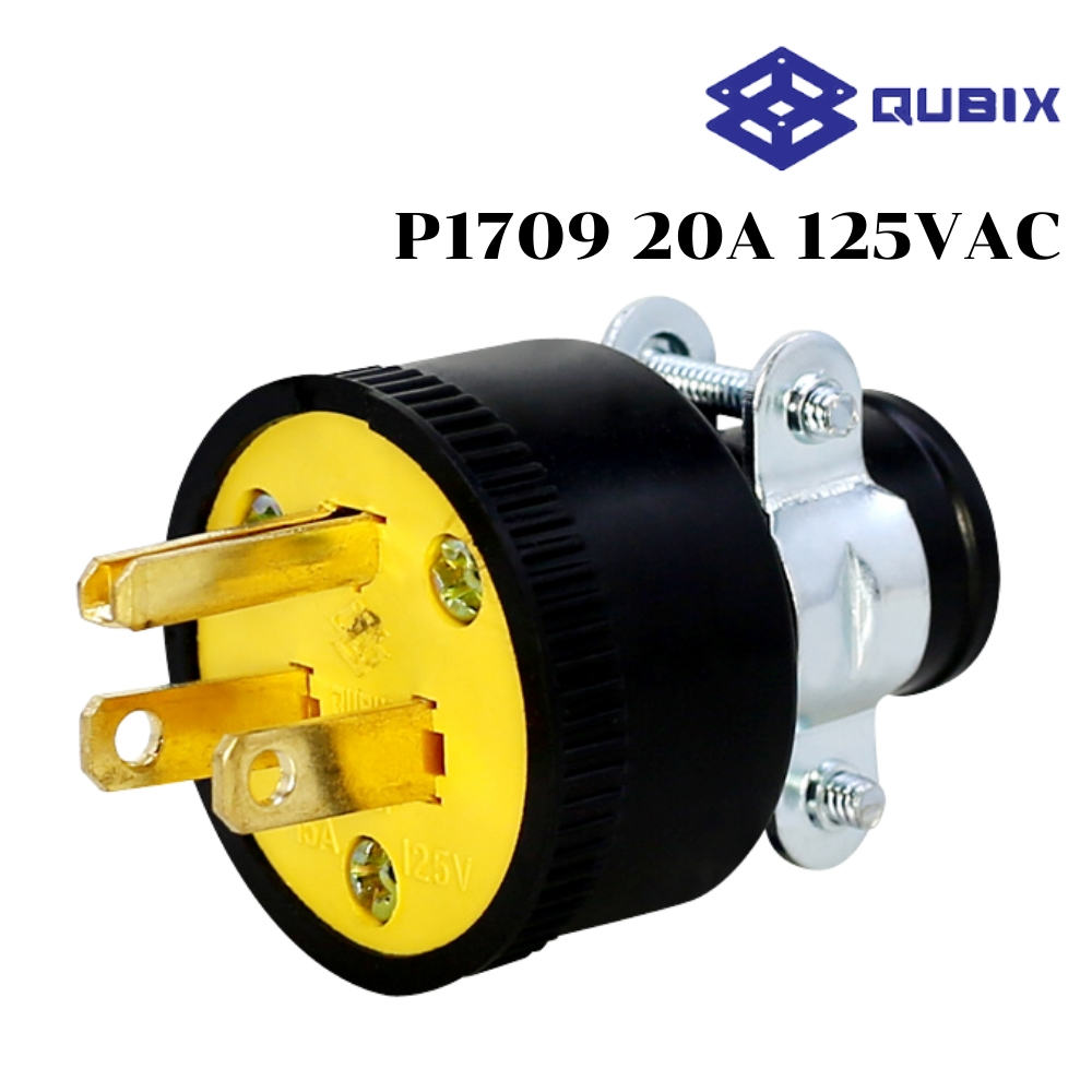QUBIX P1709 ปลั๊กยางตัวผู้มีแคล้มรัด 2P 3W 20A 125VAC 3ขา