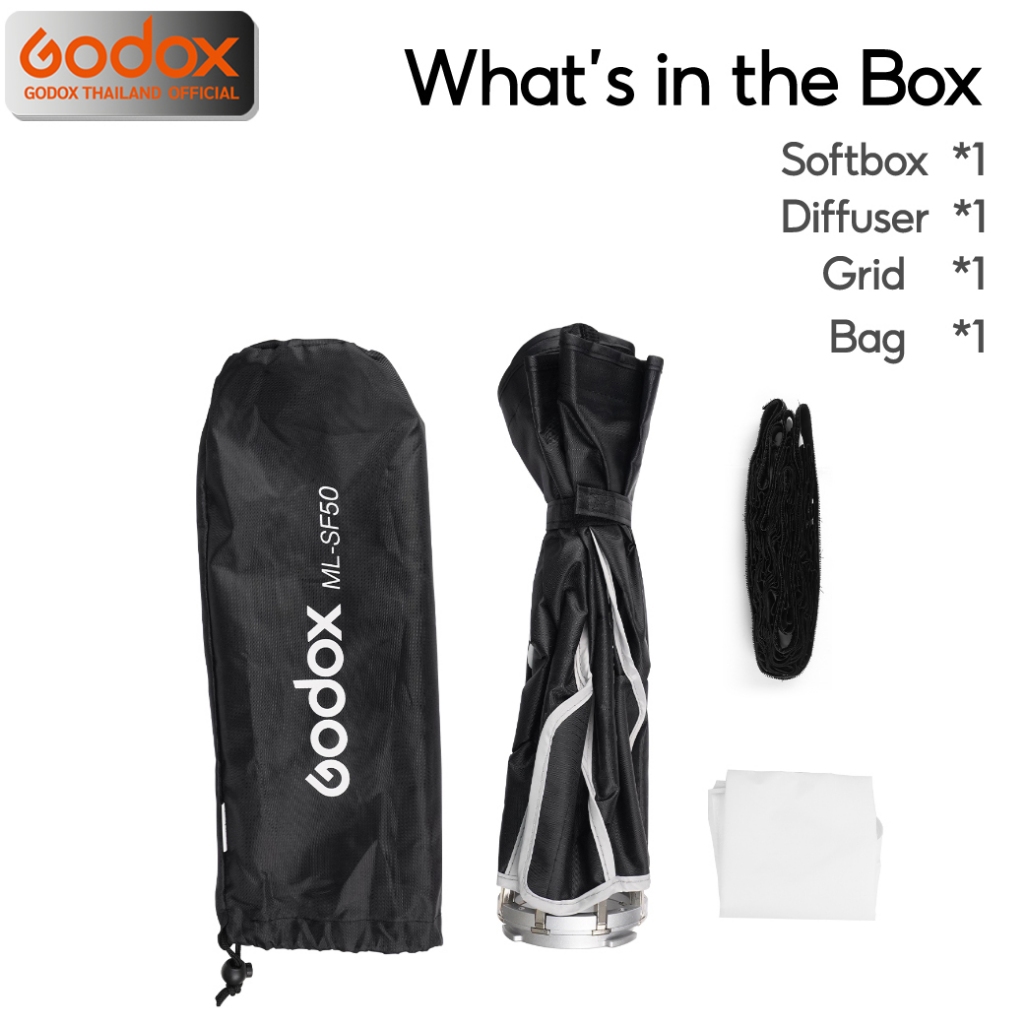 Godox Softbox ML-SF50 Octa Softbox 50 cm. with Grid (Godox Mount) For AD300Pro, AD400Pro,ML30 ML60 ML100 series, etc