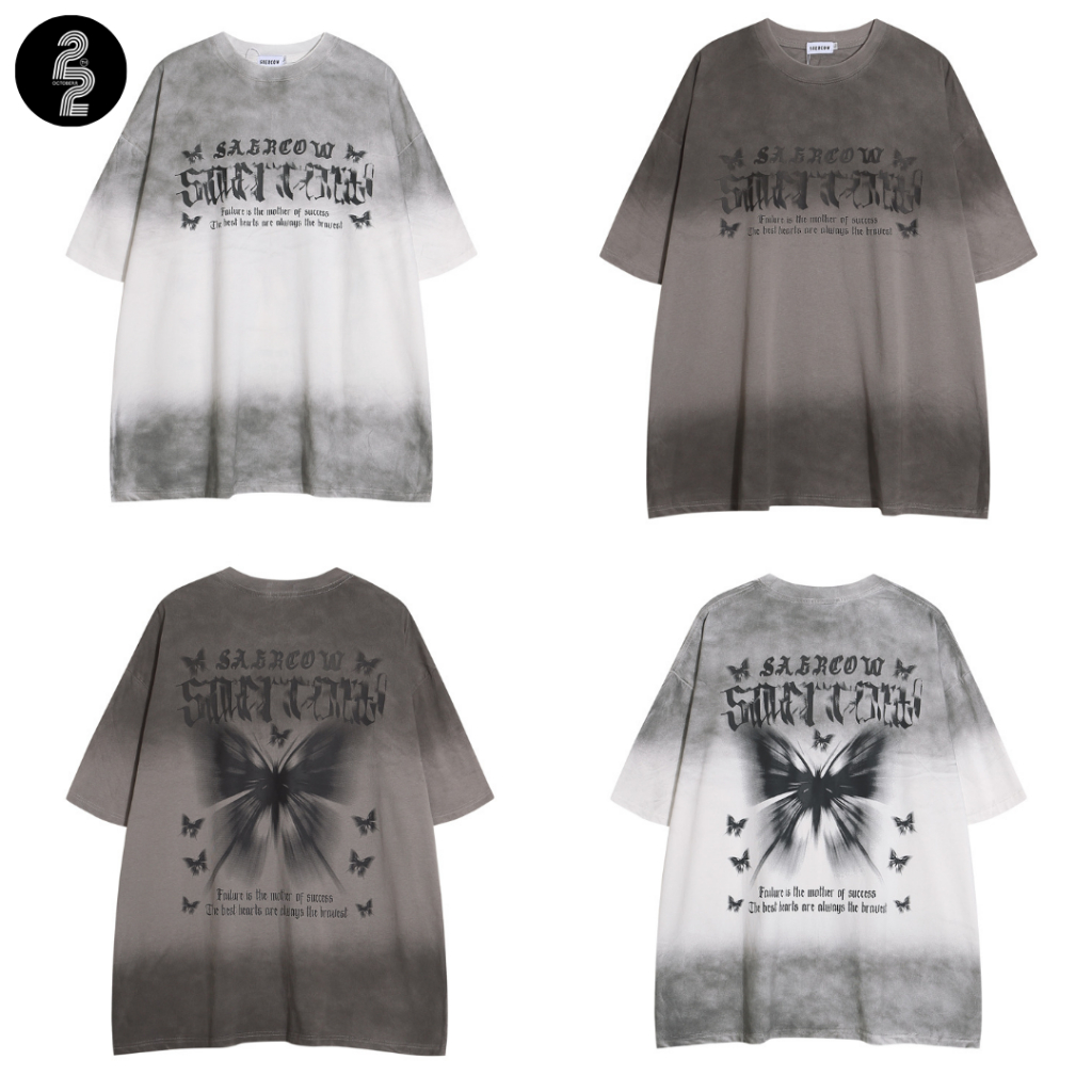 KR1392 "butterfly V2 retro Tee" เสื้อยืดโอเวอร์ไซส์สกรีนลายผีเสื้อสุดเท่ห้ามพลาด