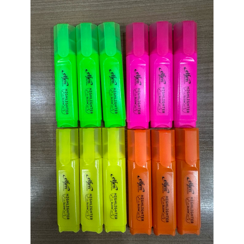 ปากกาเน้นข้อความ elfen ด้ามแบน คละสี สีสะท้อนแสง (1x12 ด้าม)