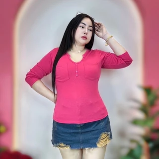 เสื้อผ้าสาวอวบ..ร้านปอปังแฟชั่น🥳อก38-44ยาว24ผ้าเนื้อนิ่มมาก สีสวยแต่งกระดุม คอวีแขนยาวแต่งกระดุม..พร้อมจัดส่ง