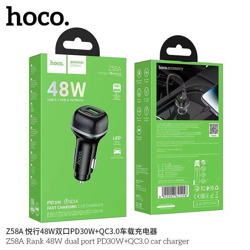 ชาร์จรถยนต์ HOCO Z58A ชุดชาร์จ Z58B 2 พอร์ต 48W PD30w+QC3.0