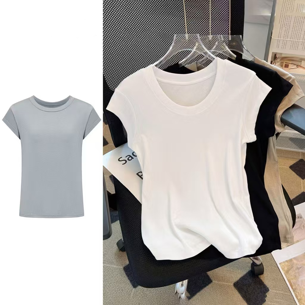 MW137 เสื้อยืดผู้หญิง เบสิก สีพื้น สไตล์ลำลอง (หลากสี) A14