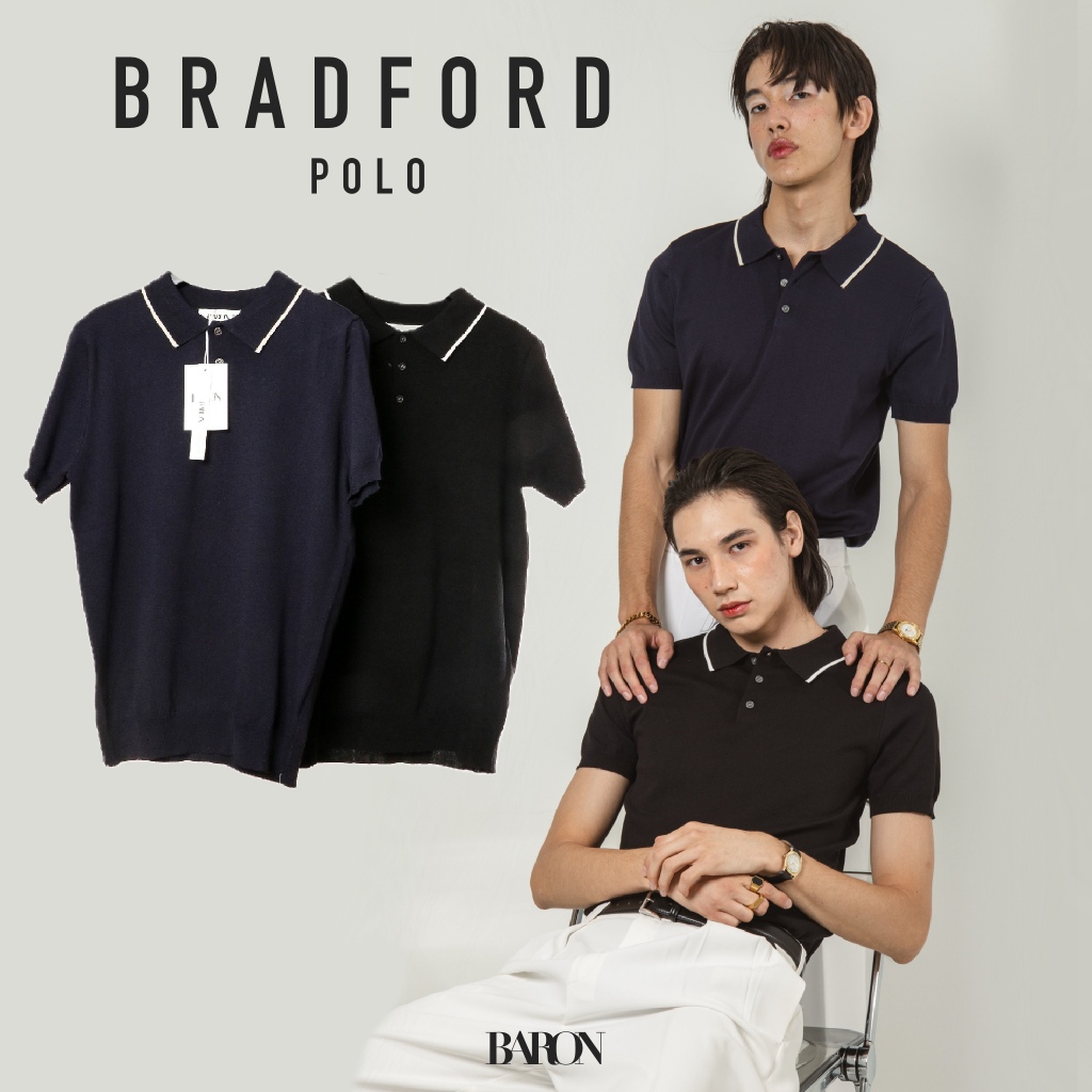 BARON Bradford knit polo Shirt เสื้อโปโล คอปก ชุดใส่ทำงาน ผู้ชาย สุภาพบุรุษ สีดำ สีกรม
