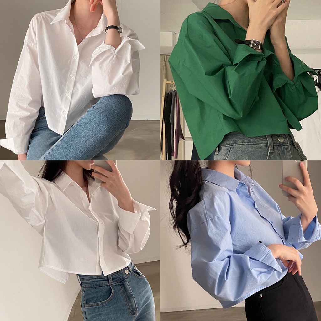 เสื้อเชิ้ตแขนยาวทรงสวย สำหรับสาวตัวเล็ก คอปก เปิดหลัง