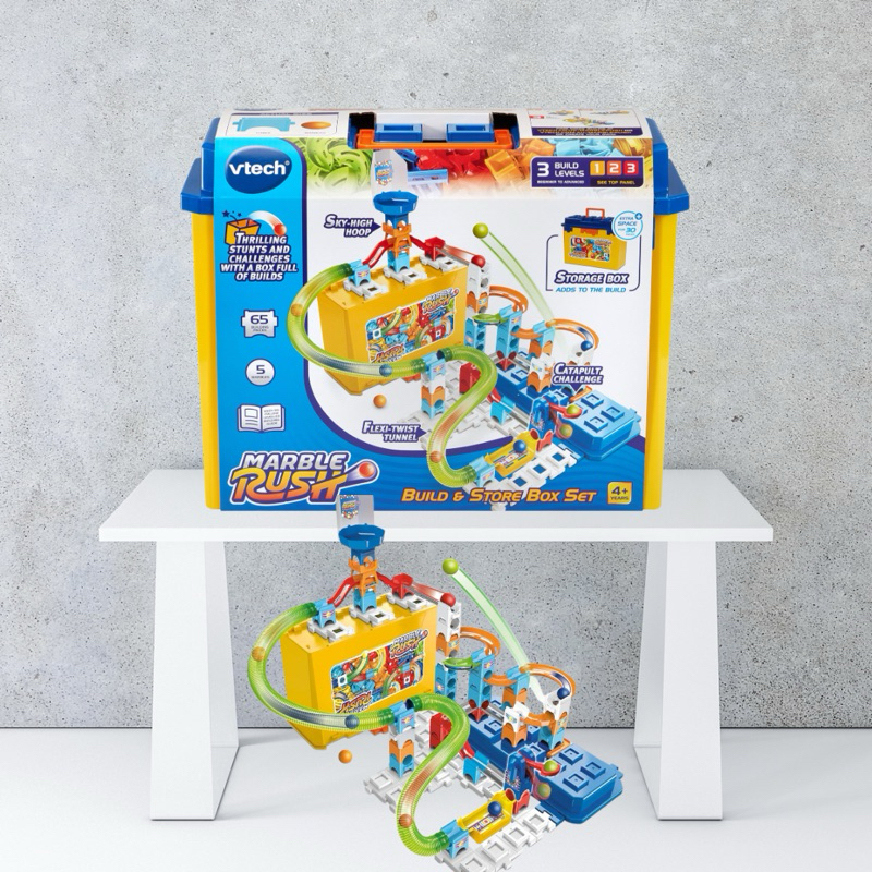 VTech - Marble Rush, Ball Circuit Build & Store Box Set M400, Construction Set and Storage Box, 65 P