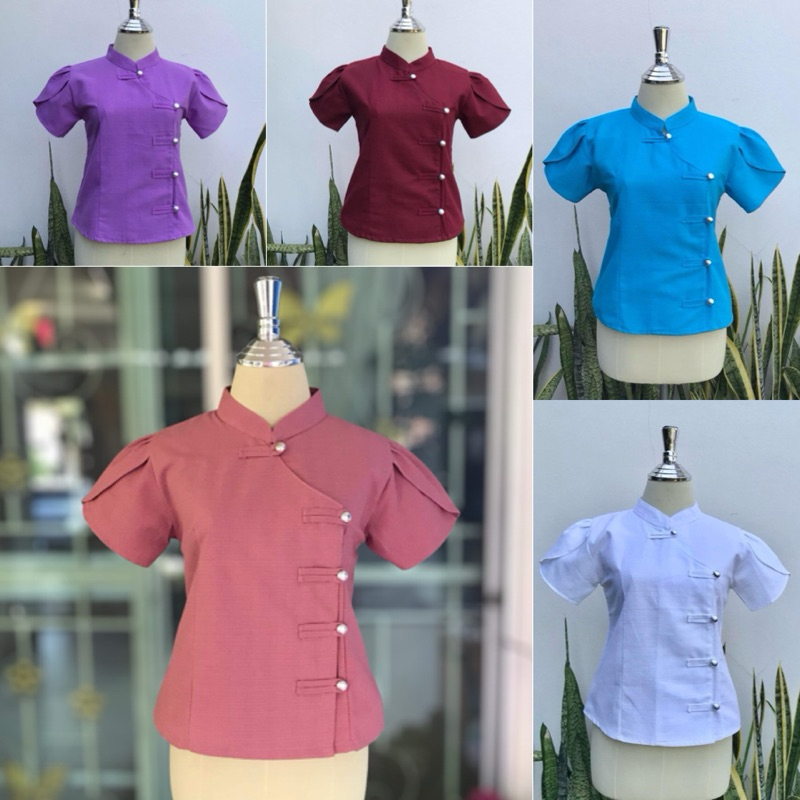 เสื้อพื้นเมือง(คอจีนสีล้วน)แขนกลับบัว