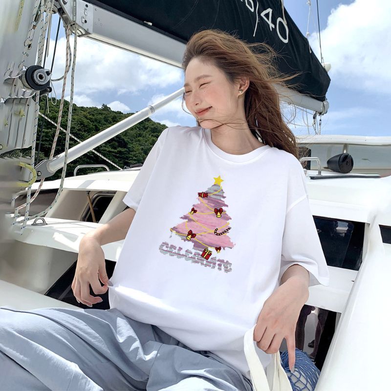 You-T เสื้อยืดแขนสั้น สวมใส่สบาย ภาพพิมพ์ "ต้นคริสต์มาส" เสื้อยืดคู่รัก ผ้าฝ้าย 100% คุณภาพสูง ย้อนยุคอเมริกัน
