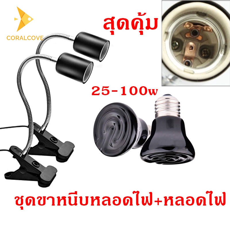 coralcoveshop ชุดไฟกกลูกนก ขั้วหลอดไฟเซรามิค​ หลอดไฟเซรามิค หลอดให้ความร้อนสำหรับสัตว์เลี้ยง