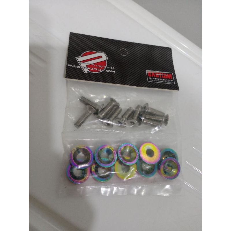 โล๊ะสต็อก !!! น็อตแต่งรถซิ่ง Password JDM สีรุ้ง 1 ชุดมี10 ตัว