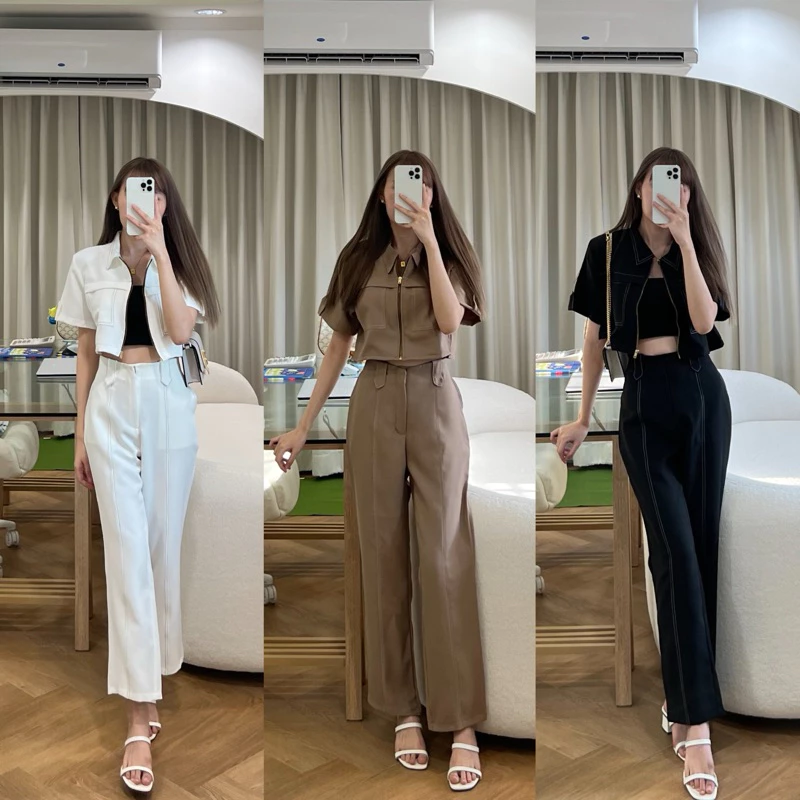 ชุดเซตขายาว แต่งซิปตะเข็บคู่ [ลดล้างสต็อก เตรียมรีแบรนด์ หมดแล้วหมดเลย]