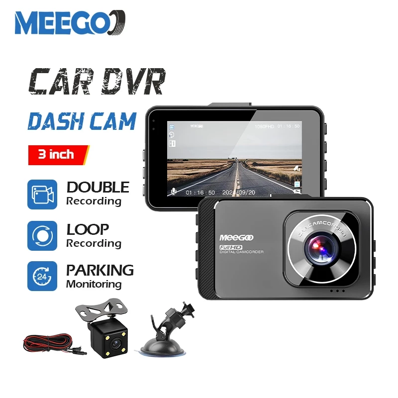 MeeGoo กล้องติดรถยนต์ 3 นิ้ว 4K 1080P dash cam มุมกว้าง170° การ์ดTF บันทึกซ้ำ โหมดกลางคืน ถ้วยดูด