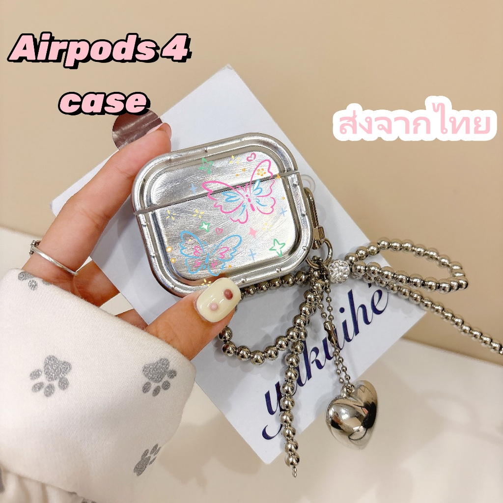 Airpods 4 เคส สำหรับ Airpods 3 เคสหูฟัง AirPods 1/2/3/Pro/Pro2/4 เคสป้องกันการหล่น แฟชั่น การชุบ ริบบิ้น พร้อมจี้ case
