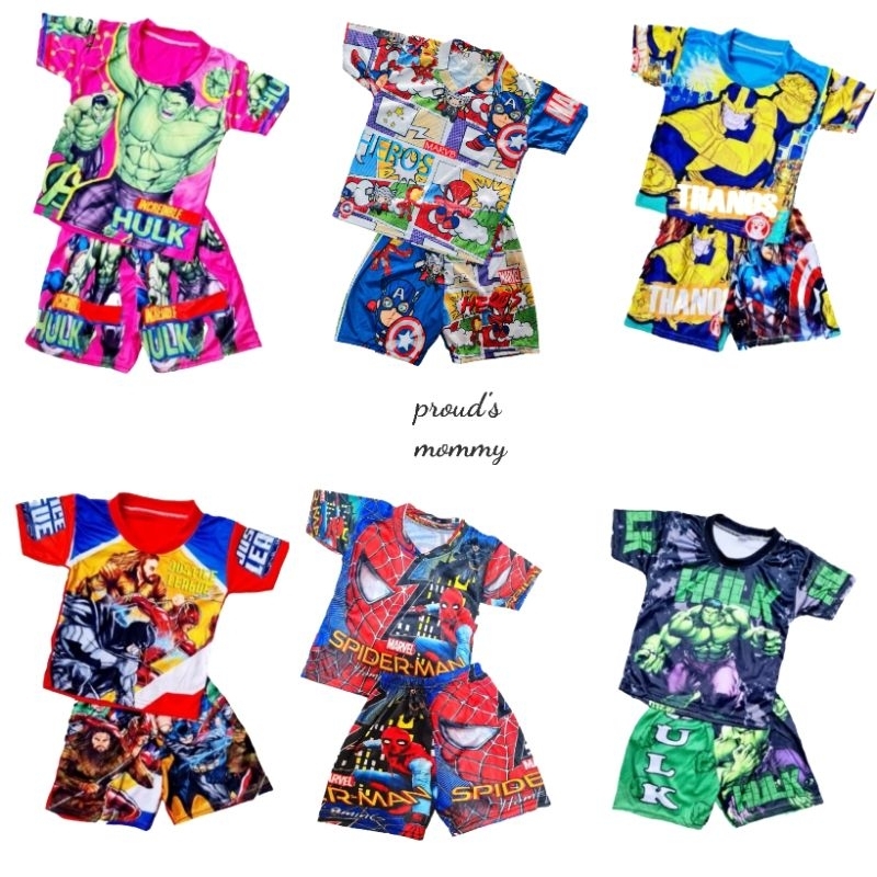 (M2408) ชุดเด็ก รวมชุดเซ็ท เสื้อ + กางเกง ลายซุปเปอร์ฮีโร่ ขนาด S (รอบอก 22") ขนาด M (รอบอก 26")