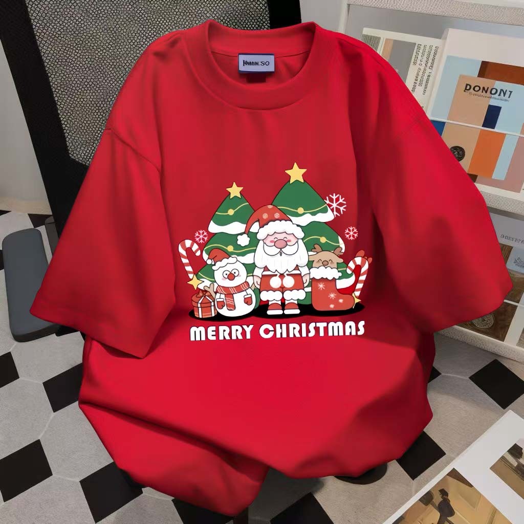 (จัดส่งตลอด 24 ชั่วโมง)Woo Right เสื้อยืดแขนสั้น พิมพ์ลายการ์ตูนคริสต์มาส ซานตาคลอส สําหรับผู้ชาย