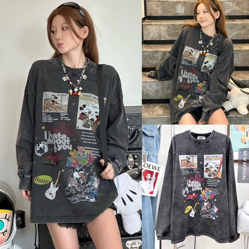 เสื้อแขนยาวสีฟอกทรงโอเวอร์ไซส์ TAG YT FACTORY