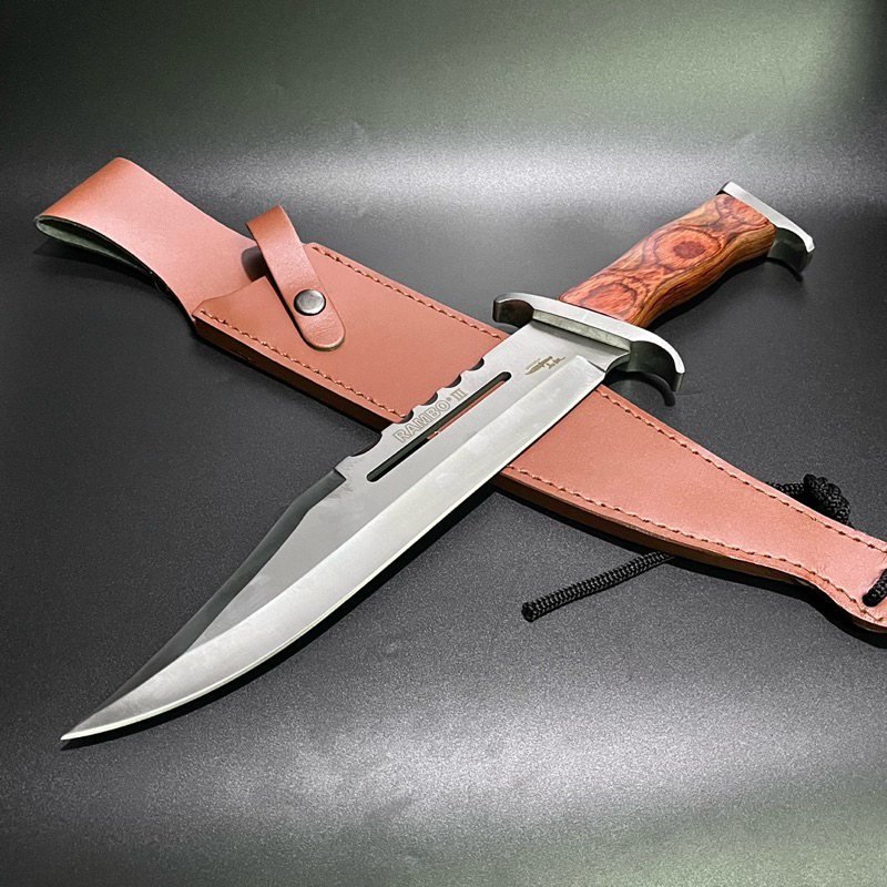 มีดเดินป่าใบตาย RAMBO Ill Bowie knife ด้ามไม้แท้ ขนาด 16 นิ้ว OEM พร้อมซองหนัง มีดพก