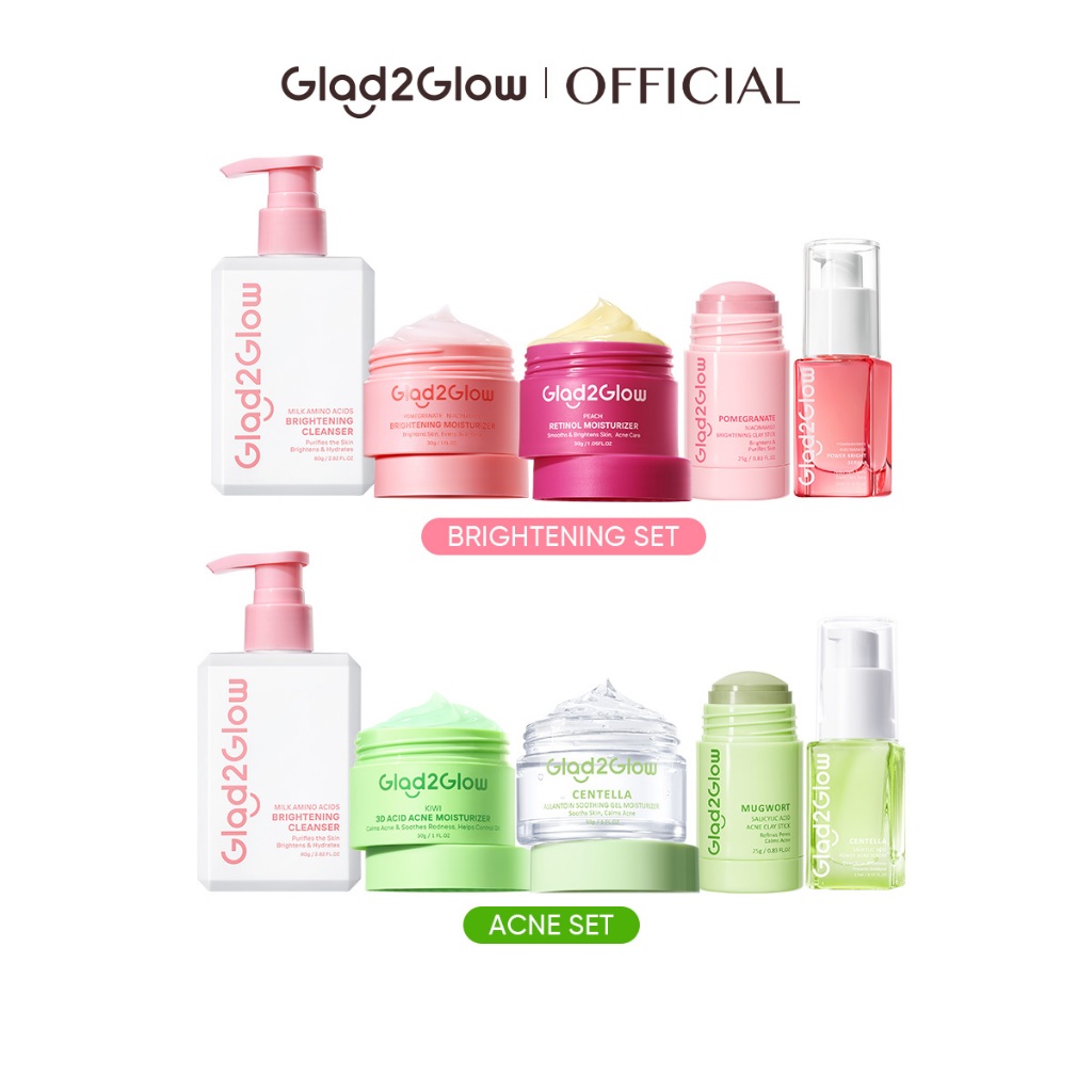 【5 ชิ้น】Glad2Glow Cleanser คลีนซิ่ง เจลล้างหน้า mask มาส์กหน้า Serum เซรัม Moisturizer ครีมทาผิว ครีมทาหน้า