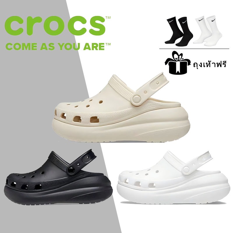 Crocs ก้นหนา รองเท้าผู้หญิง Crocs คลาสสิก รองเท้าชายหาดกลางแจ้ง รองเท้าแตะ รองเท้าแตะ เพิ่มการกันลื่น ของแท้ 100%