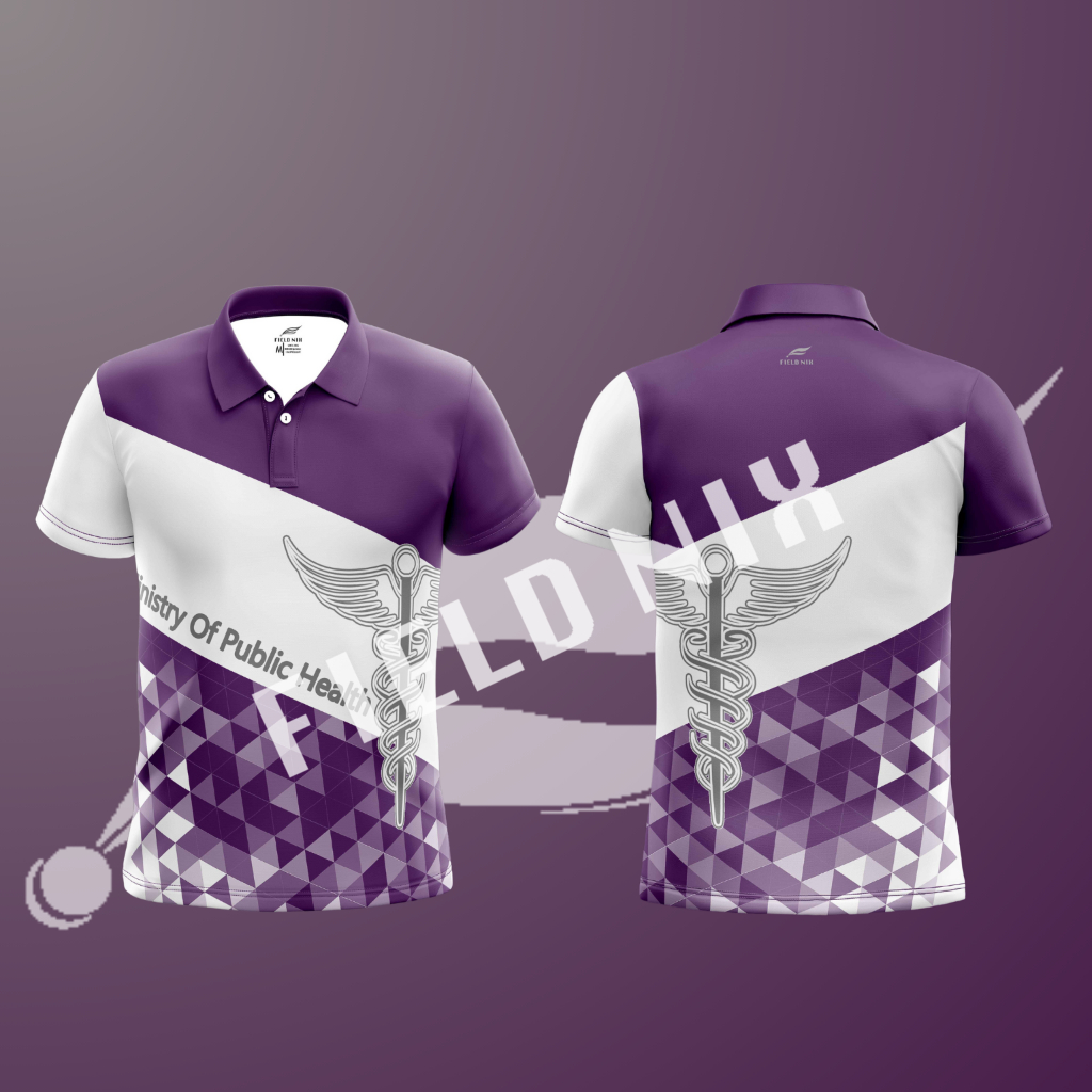 FIELDNIX เสื้อโปโลพิมพ์ลาย สาธารณสุข ลายคฑา สีม่วง