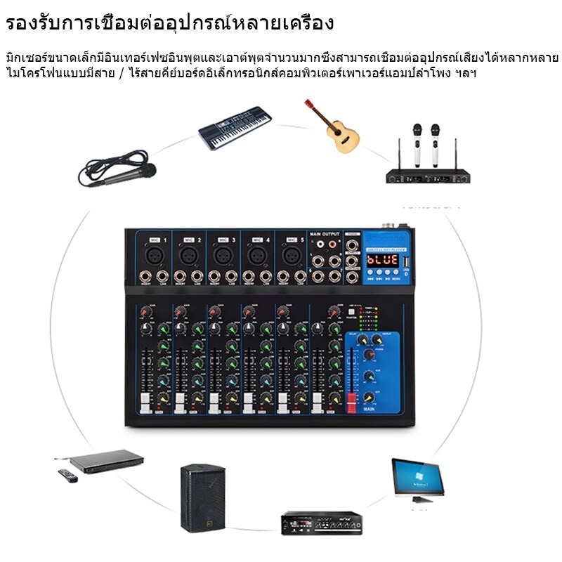 Audio Mixer มิกเซอร์ 4/7 ช่อง เอฟเฟคเตอร์  ในตัว ก้องกังวาน รองรับบลูทูธ/USB/MP3 ตัวผสมเสียง