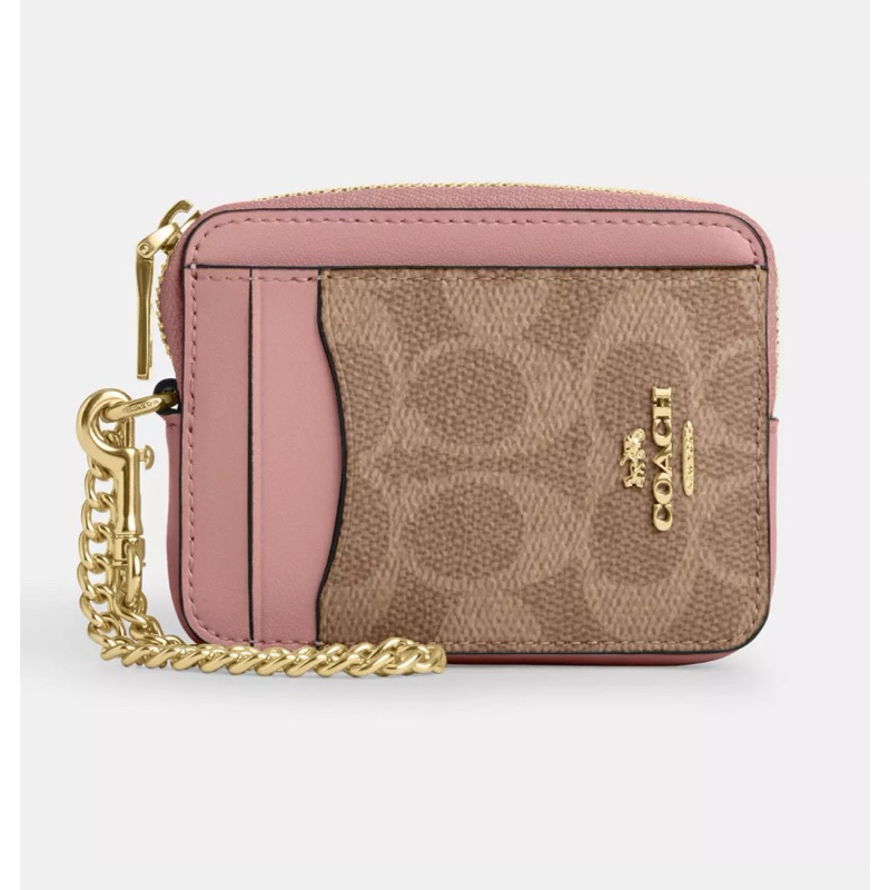 กระเป๋าสตางค์ Zip Card Case In Signature Canvas