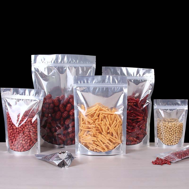 ถุงฟอยด์สีเงิน ถุงรูดใส่อาหารตั้งได้  ซองใส่ข้าวสาร แพ็คละ50ใบ  มีแถบปิดใส่ขนม ขยายข้าง สามารถสกรีนได้ - รูปที่ 6