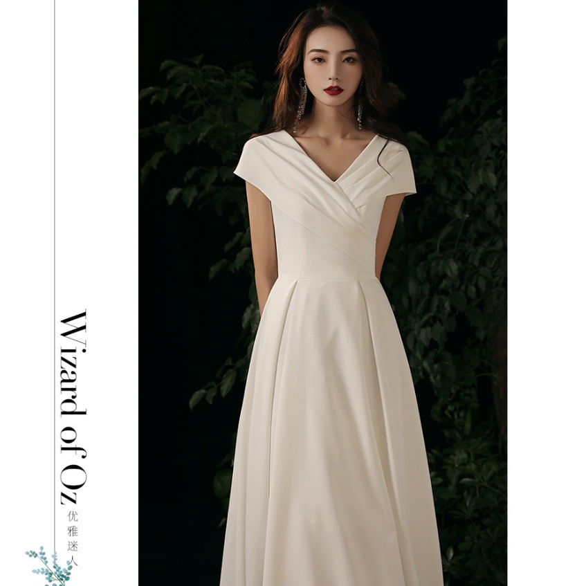 (Dress5-239)พร้อมส่ง Wedding Dress  เดรสแต่งงาน คอวี Korea Style เดรสมีแขน ถ่ายพรีเวดดิ้ง เดรสขาว - รูปที่ 3