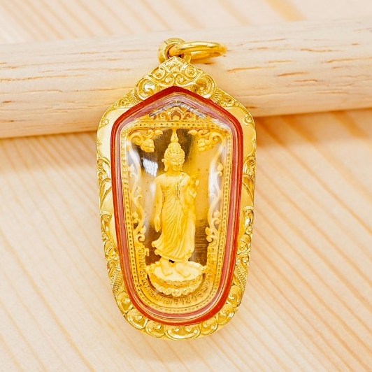 [ PCPY Jewelry ] จี้พระพุทธลีลารอยพระพุทธบาท  • องค์พระทองคำแท้99.9% • กรอบทองคำแท้18K • กันน้ำ • พร