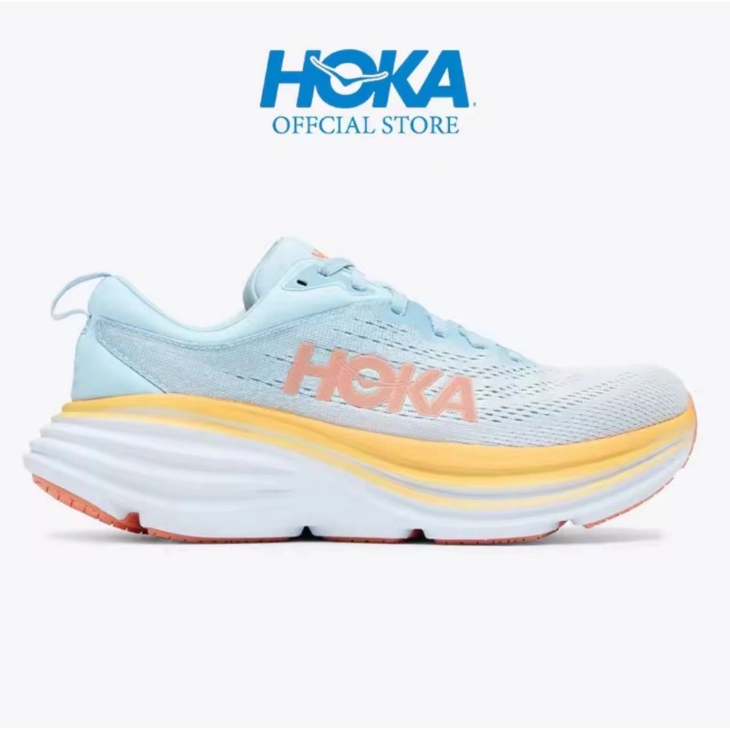 Hoka Bondi 8 Mesh breathable Running Shoes 1127952-SSCA for women Light blue,Shock absorption