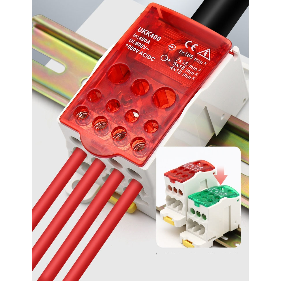 (รอบนี้ สีฟ้า) ข้อต่อสายไฟ กระจายสายเมนไฟฟ้า UKK80A UKK125A UKK160AWire Connectors Terminals เกาะราง