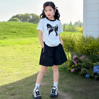 Beryl kids🌸ชุดแฟชั่นเด็กผู้หญิง🎀ชุดลําลองสองชิ้นฤดูร้อน กางเกงขาสั้นแขนสั้นเด็กสาว พิมพ์ลายน่ารัก สไตล์เกาหลี
