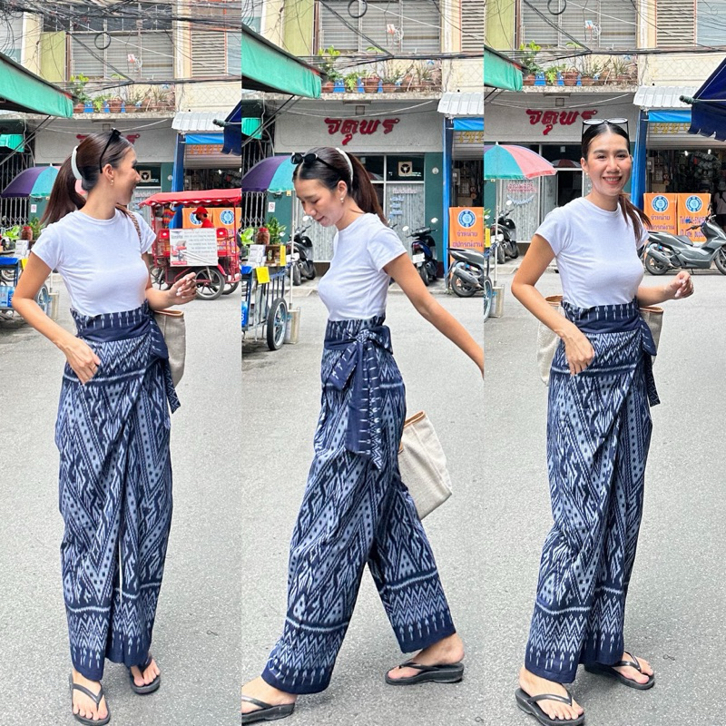 ลักษณ์ ขากระบอกผูกเอว ผ้าฝ้ายหมักโคลน