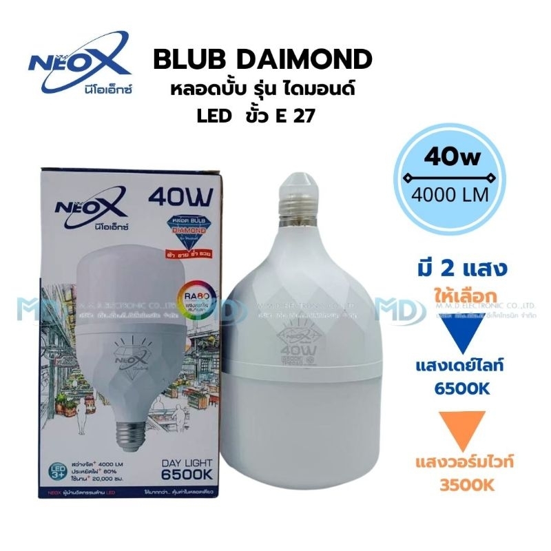 Neo-X หลอดไฟ LED Bulb ทรงกระบอก ไฟตลาดนัด Blub Diamond 40w Neo-X ขั้ว E27