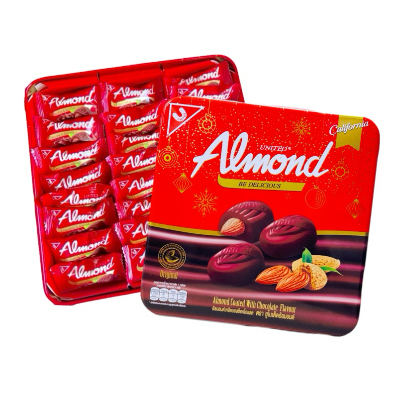 อัลมอนต์ เคลือบช็อกโกแลต United Almond  รุ่นใหม่ทรงกล่องสี่เหลี่ยม