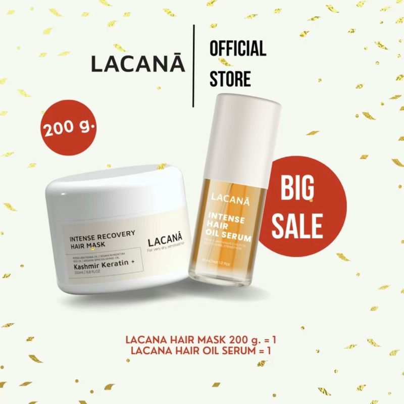 (วิดีโอมีโค้ดลด) Lacana intense hair oil serum & mask ลาคาร์น่าออยล์เซรั่มบำรุงผม1ขวด+มาส์กผม1กระปุก