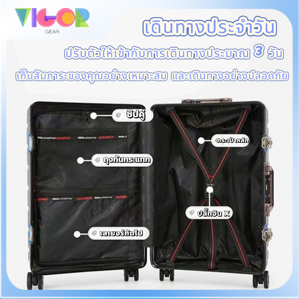 [รับประกัน3ปี] luggage กระเป๋าเดินทาง  Titanium กระเป๋าเดินทางล้อลาก โครงอลูมิเนียม  มุมกันกระแทก 4 มุม