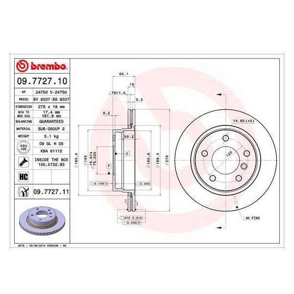 BMW จานเบรคหลัง (Brake Disc Rear) ( มีร่องระบาย ) Brembo รุ่น E36 E46 ขนาดหน้าจาน 276 มิลลิเมตร เบอร์ 09.7727.11 ราคา ถูกที่สุด ดีลบีเคเค แกลเลอรีภาพที่ 4